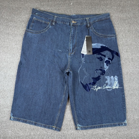 Vintage Makaveli Jean Shorts Mens 42 Blue Baggy Wide Leg Tupac Skate Y2K NWT
